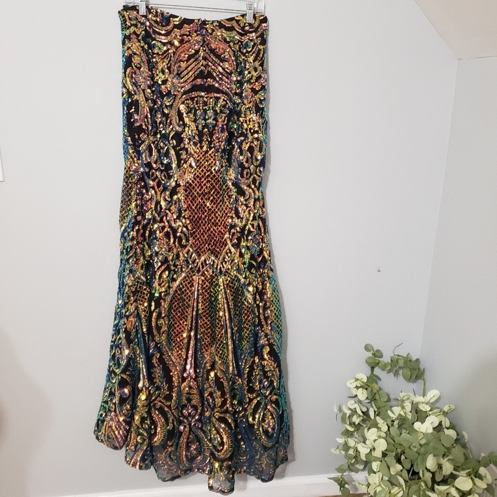Alisha Hill Iridescent Sequin 2 Piece Prom Dress Mermaid Skirt Crop Top Size 10 - Picture 11 of 12